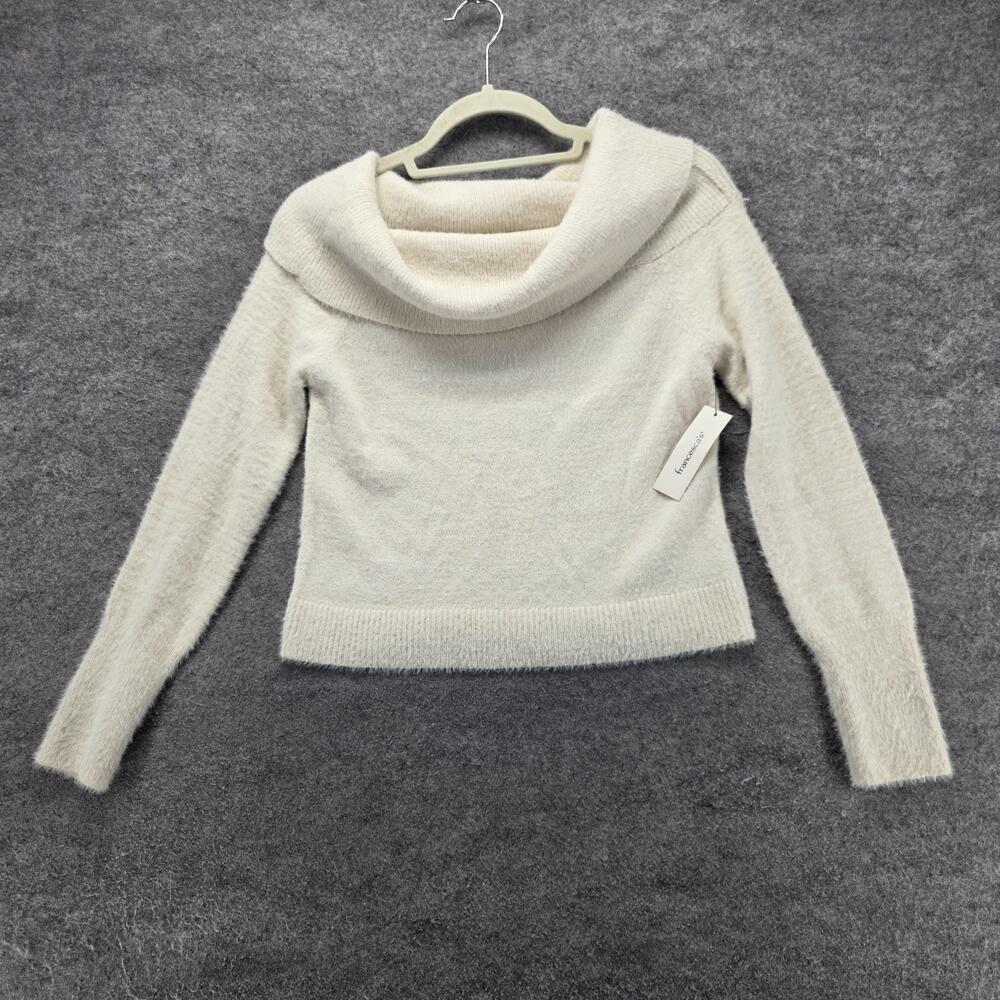 Francesca's Sweater Pullover Womens M White Cowl Neck Lightweight Fuzzy